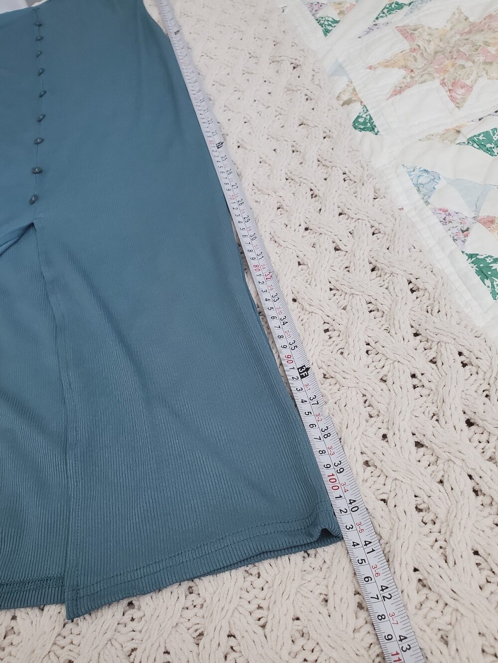 Sleeveless Cadet Teal Button-Front Ribbed Ankle Dress - Picture 9 of 9